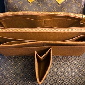 Purse tote Large NARROW warm brown insert 2 zip MM